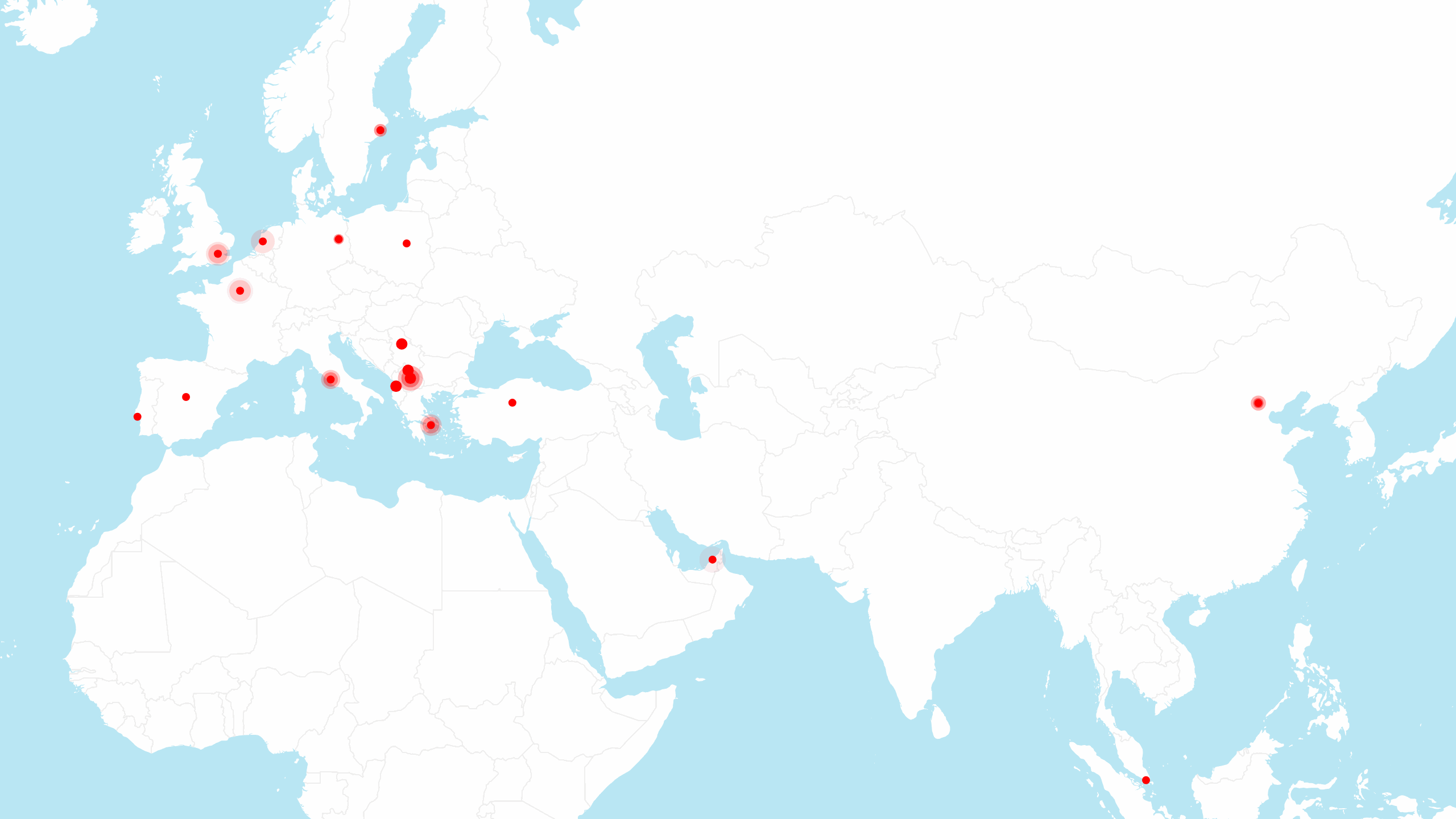 Vatra Ajansı'nın dünya çapındaki ofisleri ve pazarları: Tiran, Priştine, Üsküp, Belgrad, Londra, Paris, Berlin, Varşova, Roma, Madrid, Amsterdam, Stockholm, Lizbon, Atina, Ankara, Dubai, Pekin, Singapur